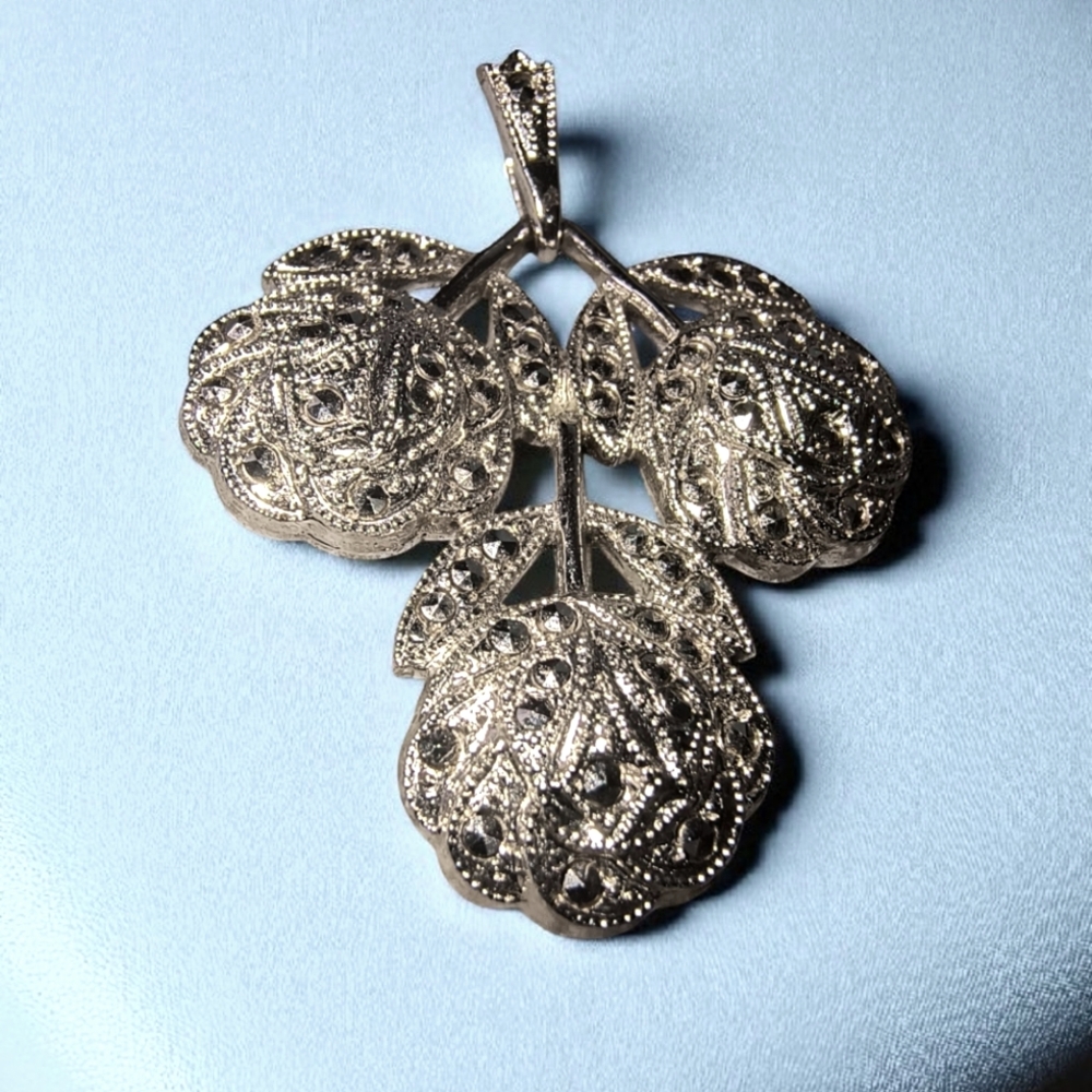 Vintage Theda Sterling Silver And Marcasite Floral Pendant